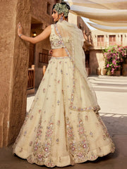 Lovable Cream Sequins Tissue Silk Pastel Lehenga Choli With Dupatta - Ethnic Plus In