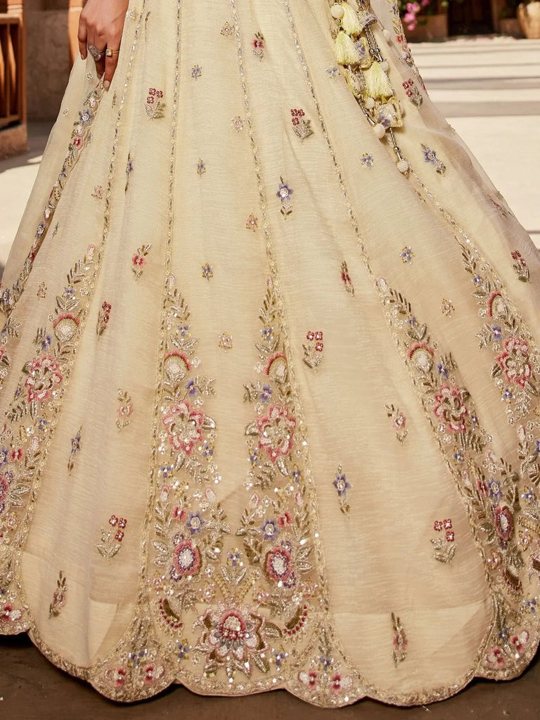 Lovable Cream Sequins Tissue Silk Pastel Lehenga Choli With Dupatta - Ethnic Plus In