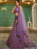 Lovable Lavender Embroidered Net Lehenga Choli With Dupatta - Ethnic Plus In