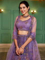 Lovable Lavender Embroidered Net Lehenga Choli With Dupatta - Ethnic Plus In
