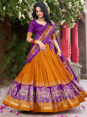 Lovable Mustard Yellow Patola Printed Tussar Silk Lehenga Choli With Dupatta - Ethnic Plus In