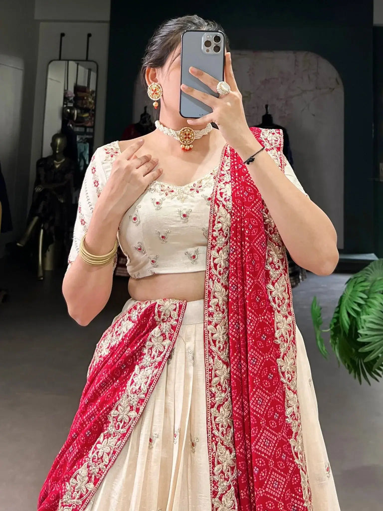 Lovable Off - White Vichita Silk Embroidered Lehenga Choli With Dupatta - Ethnic Plus In