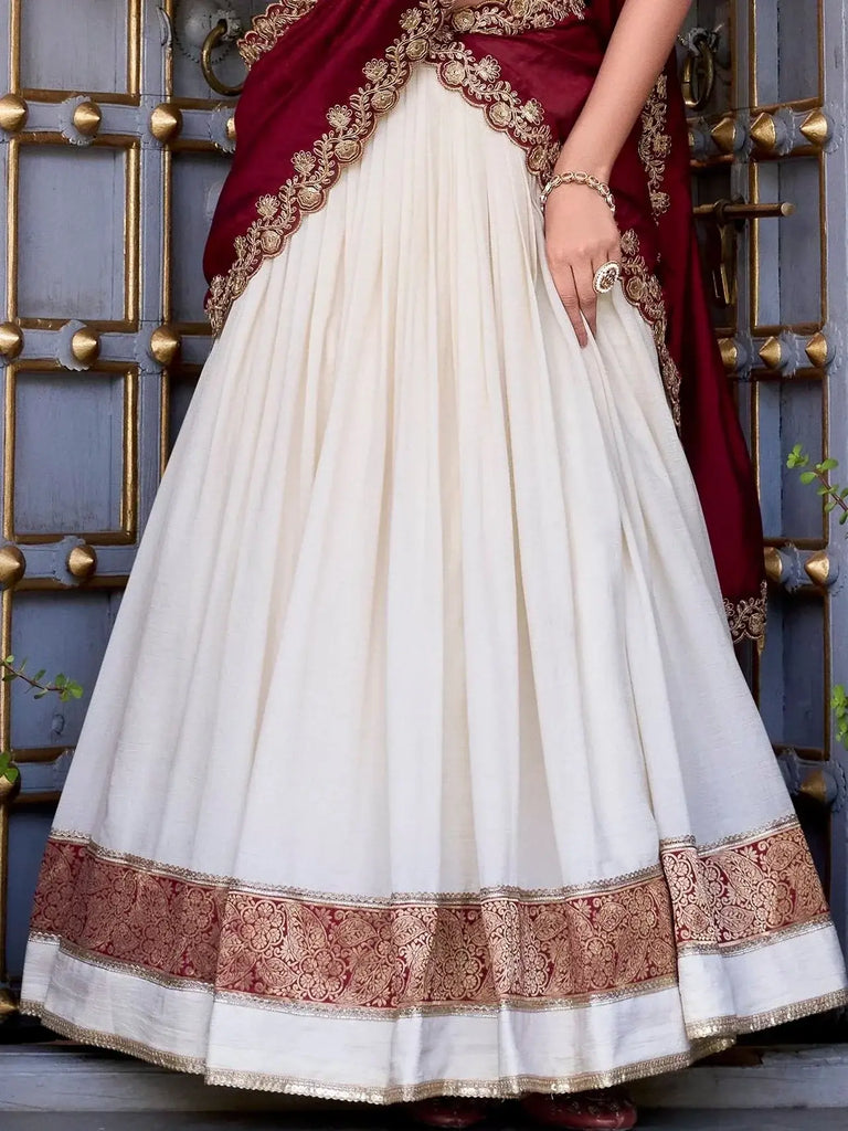 Lovable Off - White Zari Weaving Border Vichitra Silk Half Saree Lehenga - Ethnic Plus In