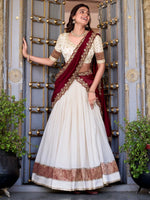 Lovable Off-White Zari Weaving Border Vichitra Silk Half Saree Lehenga