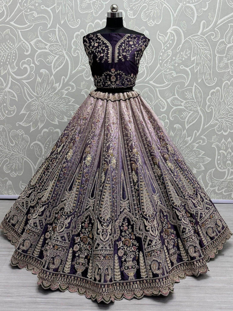 Lovable Purple Velvet Bridal Lehenga Choli With Dupatta - Ethnic Plus In