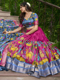 Lovable Rani Pink Kalamkari Print Dola Silk Event Wear Lehenga Choli - Ethnic Plus In
