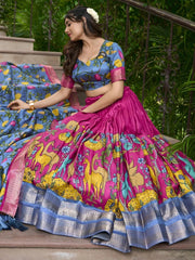 Lovable Rani Pink Kalamkari Print Dola Silk Event Wear Lehenga Choli - Ethnic Plus In