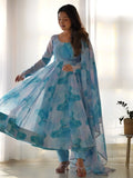 Lovable Sky Blue Digital Printed Organza Anarkali Suit - Ethnic Plus In