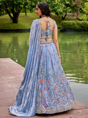 Lovable Turquoise Blue Thread Work Organza Wedding Wear Lehenga Choli - Ethnic Plus In