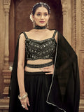 Lovely Black Hand Embroidered Georgette Reception Wear Lehenga Choli - Ethnic Plus In