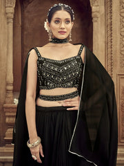 Lovely Black Hand Embroidered Georgette Reception Wear Lehenga Choli - Ethnic Plus In