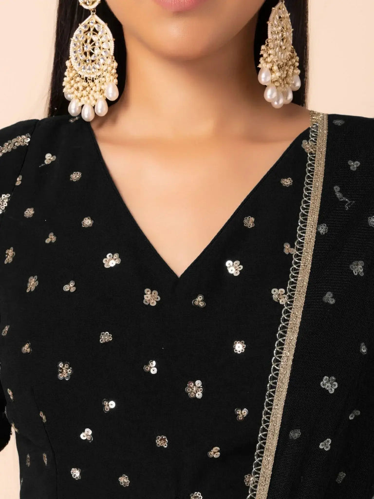 Lovely Black Zari Embroidered Georgette Reception Wear Lehenga Choli - Ethnic Plus In