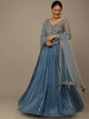 Lovely Blue Sequins Georgette Bridesmaid Lehenga Choli With dupatta - Ethnic Plus In