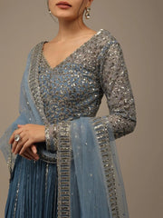 Lovely Blue Sequins Georgette Bridesmaid Lehenga Choli With dupatta - Ethnic Plus In