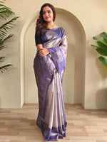 Lovely Blue Silk Zari Weaving Saree With Blouse