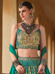 Lovely Green Bandhani Printed Silk Wedding Lehenga Choli With Dupatta - Ethnic Plus In
