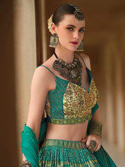 Lovely Green Bandhani Printed Silk Wedding Lehenga Choli With Dupatta - Ethnic Plus In