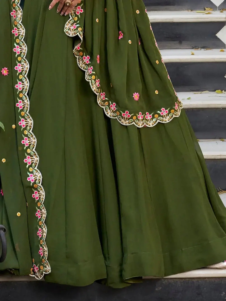 Lovely Green Georgette Mehendi Wear Lehenga With embroidered Choli - Ethnic Plus In