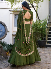 Lovely Green Georgette Mehendi Wear Lehenga With embroidered Choli - Ethnic Plus In