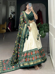 Lovely Green Patola Print Tussar Silk Traditional Wear Lehenga Choli - Ethnic Plus In