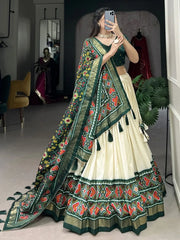 Lovely Green Patola Print Tussar Silk Traditional Wear Lehenga Choli - Ethnic Plus In