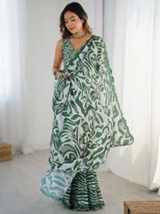 Lovely Green Printed Designer Saree With Blouse - Ethnic Plus In