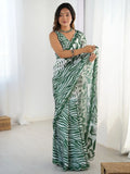 Lovely Green Printed Designer Saree With Blouse - Ethnic Plus In