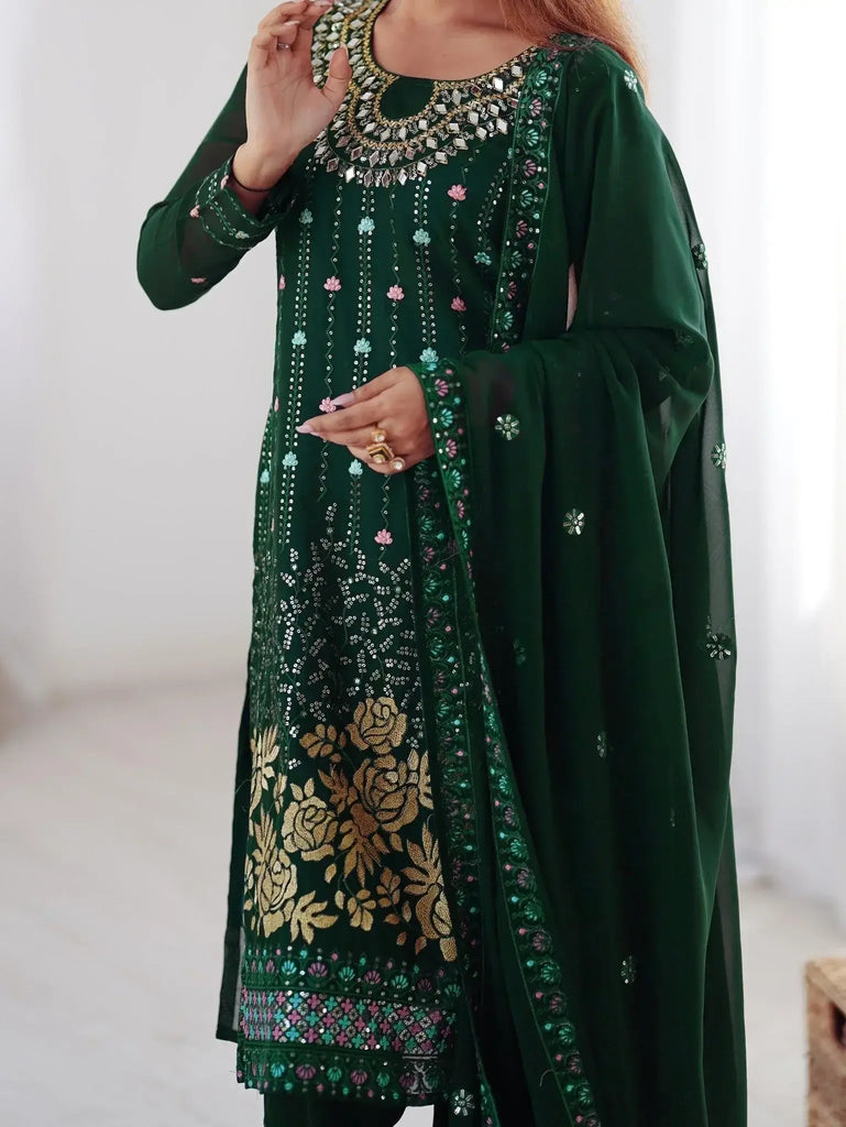 Lovely Green Thread Embroidered Festival Wear Pant Suit - Ethnic Plus In