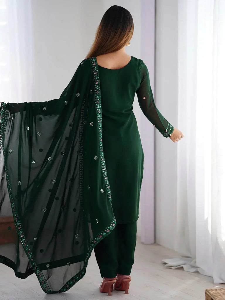 Lovely Green Thread Embroidered Festival Wear Pant Suit - Ethnic Plus In