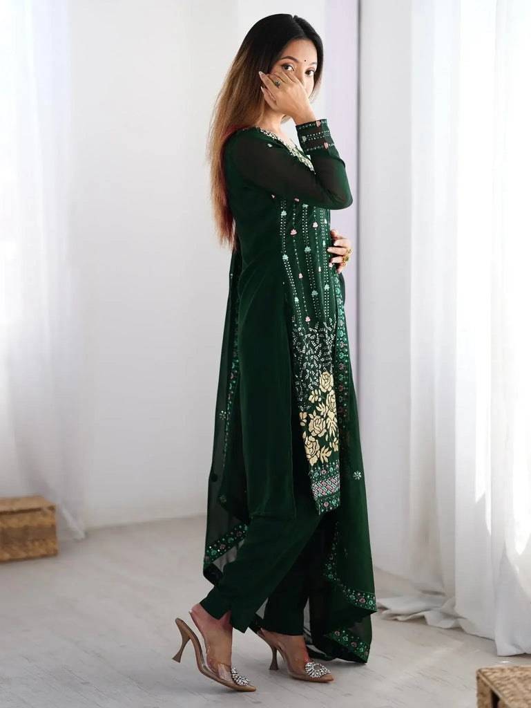 Lovely Green Thread Embroidered Festival Wear Pant Suit - Ethnic Plus In