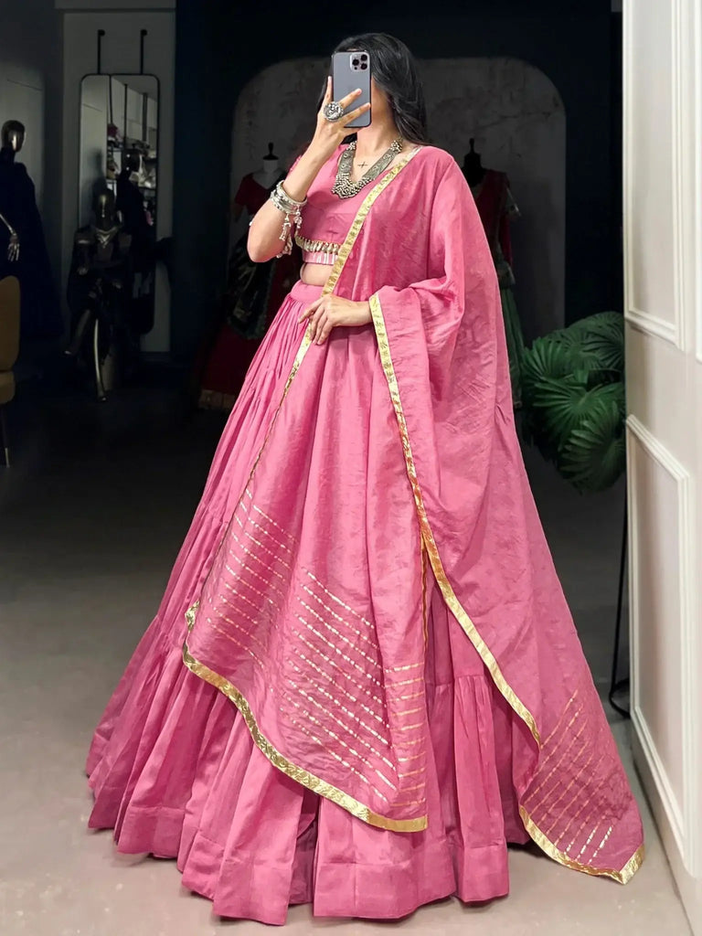 Lovely Light Pink Pure Chanderi Navratri Wear Lehenga Choli - Ethnic Plus In