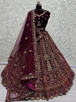 Lovely Maroon Velvet Bridal Lehenga Choli With Double Dupatta