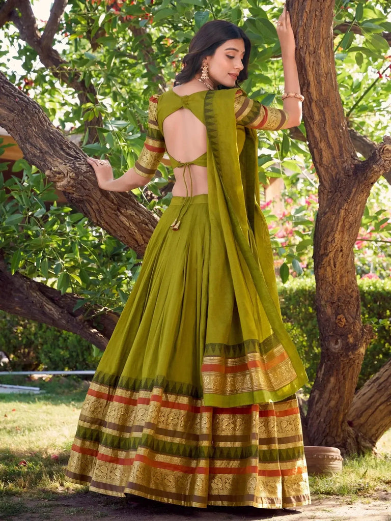 lovely Mehendi Green Chanderi Silk Zari Weaving Lehenga Choli With Dupatta - Ethnic Plus In