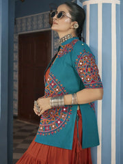 Lovely Multi Color Embroidered Rayon Navratri Lehenga Choli With Jacket - Ethnic Plus In