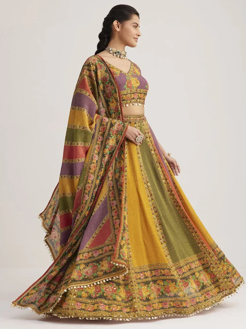 Lovely Multi - Color Floral Printed Organza Traditional Lehenga Choli - Ethnic Plus In