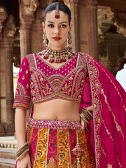 Lovely Multi - Color Thread Work Banarasi Silk Wedding Wear Lehenga Choli - Ethnic Plus In