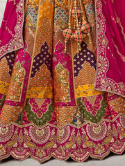 Lovely Multi - Color Thread Work Banarasi Silk Wedding Wear Lehenga Choli - Ethnic Plus In
