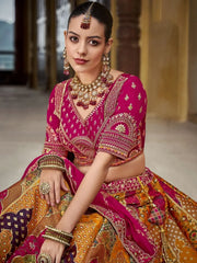 Lovely Multi - Color Thread Work Banarasi Silk Wedding Wear Lehenga Choli - Ethnic Plus In
