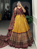 Lovely Mustard Color Printed Tussar Silk Festival Wear Lehenga Choli - Ethnic Plus In
