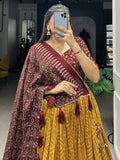 Lovely Mustard Color Printed Tussar Silk Festival Wear Lehenga Choli - Ethnic Plus In
