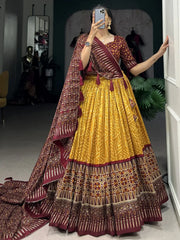 Lovely Mustard Color Printed Tussar Silk Festival Wear Lehenga Choli - Ethnic Plus In