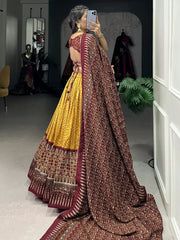 Lovely Mustard Color Printed Tussar Silk Festival Wear Lehenga Choli - Ethnic Plus In