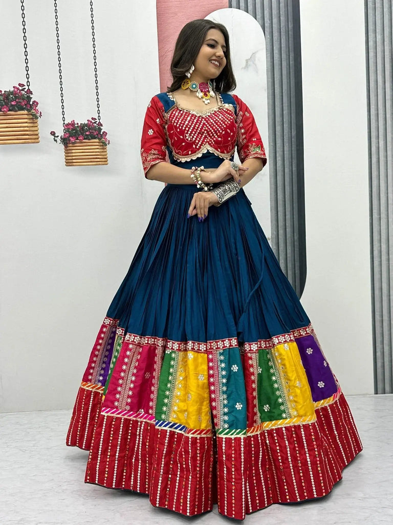 Lovely Navy Blue Pure Cotton Sequins Navratri Wear Lehenga Choli - Ethnic Plus In