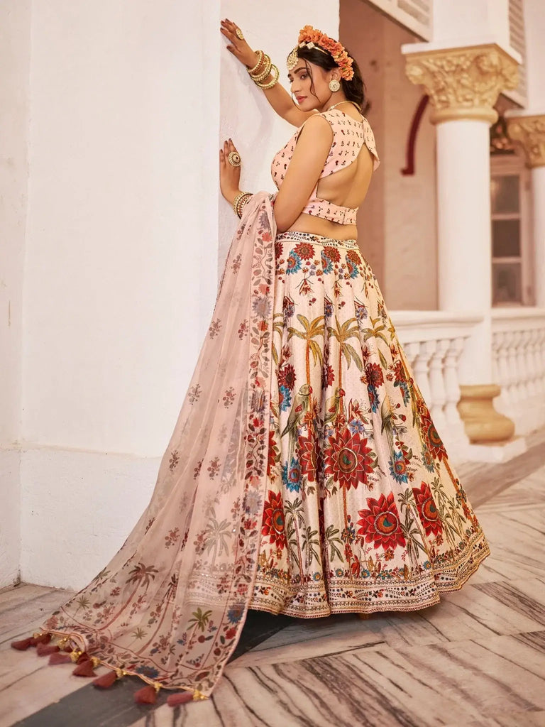 Lovely Off - White Printed Traditional Lehenga Choli With Organza Dupatta - Ethnic Plus In