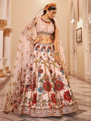 Lovely Off - White Printed Traditional Lehenga Choli With Organza Dupatta - Ethnic Plus In