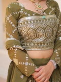 Lovely Olive Green Zari Embroidered Georgette Mehendi Wear Lehenga Choli - Ethnic Plus In