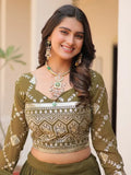 Lovely Olive Green Zari Embroidered Georgette Mehendi Wear Lehenga Choli - Ethnic Plus In