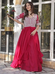 Lovely Pink Beadwork Georgette Readymade Lehenga With Kurti - Ethnic Plus In