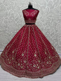 Lovely Pink Embroidered Net Bridal Lehenga Choli With Double Dupatta - Ethnic Plus In