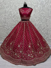 Lovely Pink Embroidered Net Bridal Lehenga Choli With Double Dupatta - Ethnic Plus In